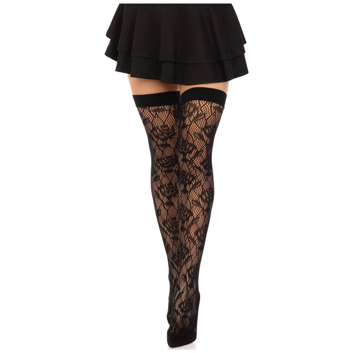 Leg Avenue - Wild Rose Net Thigh Highs - Black - OS