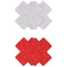 NS Novelties - Glitter Cross Pasties 2pcs - Silver & Red - OS
